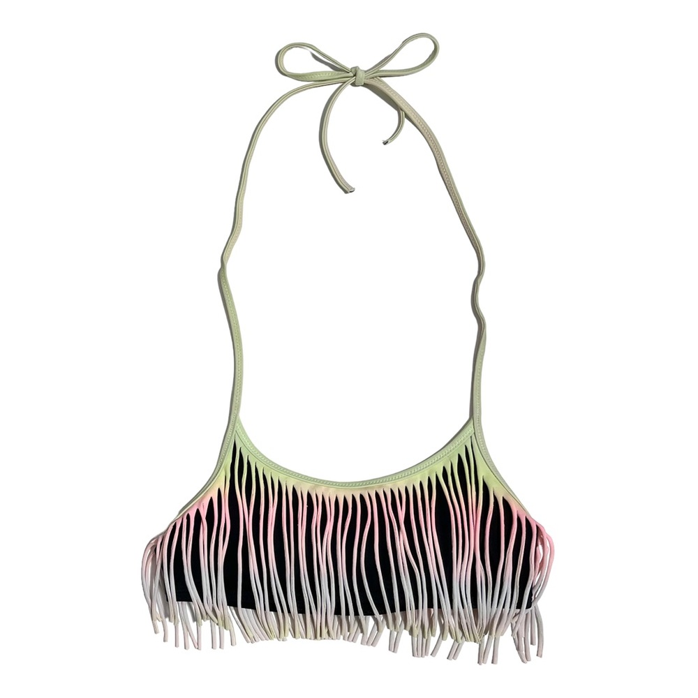 PINK Victoria’s Secret Tie Dye Fringe Black Non Padded Halter Bikini Top 32A XS